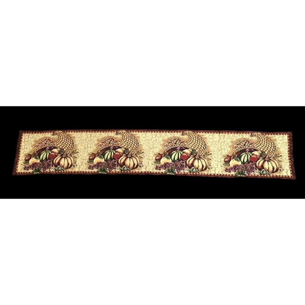 Thanksgiving Cornucopia Table Runner Tapestry 68" X 12" Harvest Fall Decor